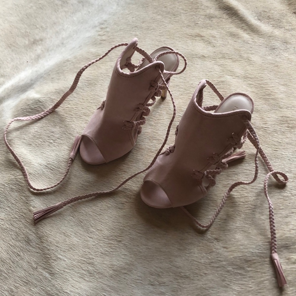 Blush faux suede high heels